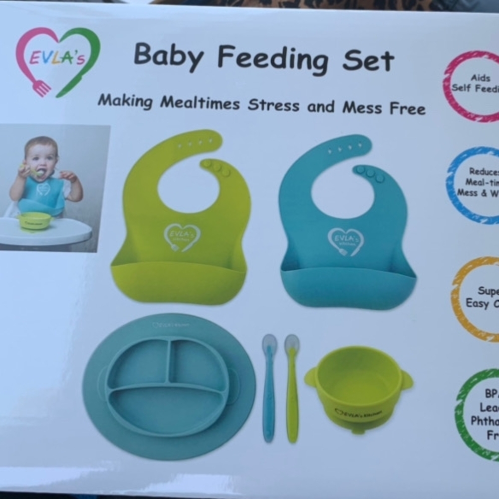 Baby Feeding Set - Aqua and Lime